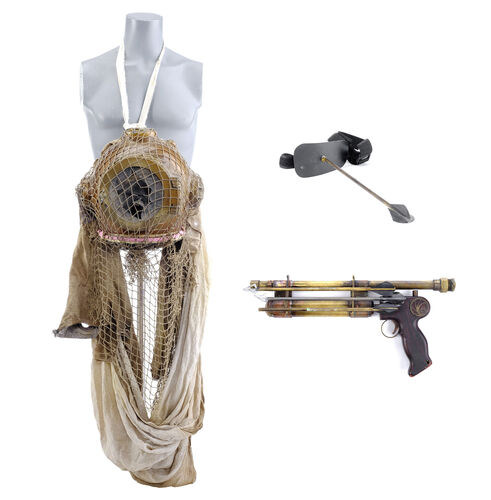 Lot # 229: Netflix's A Series of Unfortunate Events (TV Series) - Count Olaf's Harpoon Gun with Sunny's Medusoid Mycelium Contaminated Helmet and Netting