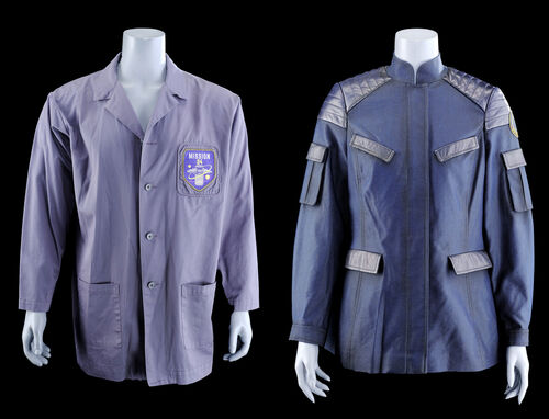 Lot # 37: Lost In Space (2018-2021) - Officer Hasting (Douglas Hodge) Resolute Uniform Jacket and Crew Moderator Lab Coat with Mission 24 Patch