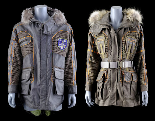 Lot # 84: Lost In Space (2018-2021) - John Robinson (Toby Stephens) and Maureen Robinson Stunt Cold Weather Jackets with Mission 24 Patches