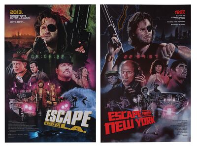 Lot #63 - ESCAPE FROM NEW YORK (1981) AND ESCAPE FROM L.A. (1996) - Matching Number Set of Two Hand-Numbered Private Commission Prints by Dave Merrell, 2021