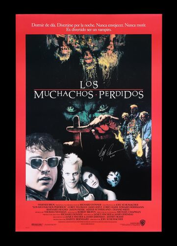 Lot #408 - THE LOST BOYS (1987) - US Spanish International One-Sheet Signed and Dated By Greg Cannom, 1987