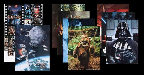 Lot #527 - STAR WARS: EP VI - RETURN OF THE JEDI (1983) - Battle of Endor Fan Club Poster, Fan Club Album Poster and Eight Oversized Stills