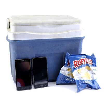 Lot # 45: Sarah Connor's Cooler with Phones and Chip Bags
