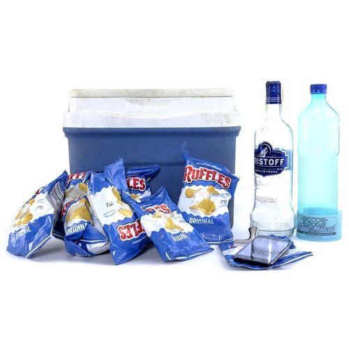 Lot # 105: Sarah Connor's Cooler with Hero Phone, Chip Bags, and Bottles