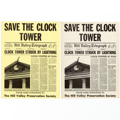 Lot # 37: Back To The Future (1985) - Pair of "Save the Clock Tower" Flyers