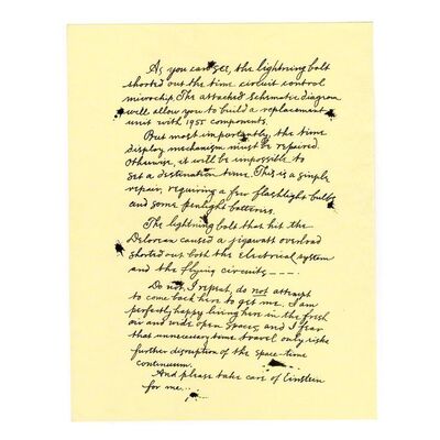 Lot # 49: Back To The Future Part III (1990) - Page from Doc's (Christopher Lloyd) 1885 DeLorean Repair Letter to Marty (Michael J. Fox)