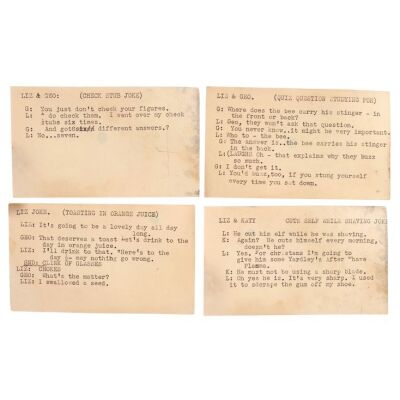 Lot # 87: My Favorite Husband (Radio Show, 1948 - 1951) - Bob Carroll, Jr. Collection: Set of Four Joke Notecards for Lucille Ball