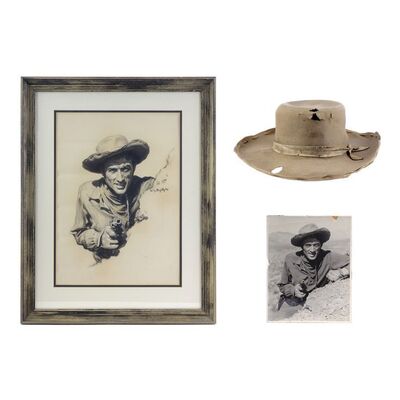 Lot # 110: Duel In The Sun (1946) - Lewt McCanles' (Gregory Peck) Hat with Drawing and Photograph