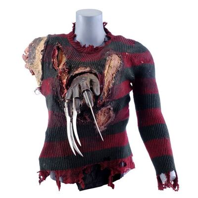 Lot # 129: Freddy Vs. Jason (2003) - Freddy Kruger's (Robert Englund) Protruding Glove and Sweater SFX Rig