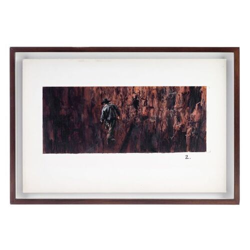 Lot # 189: Indiana Jones And The Last Crusade (1989) - Framed Hand-Painted Mark Sullivan Leap of Faith Invisible Bridge Matte Painting Study