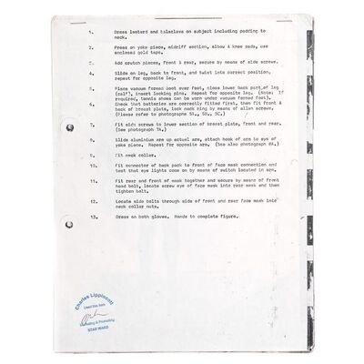 Lot # 381: Star Wars: A New Hope (1977) - Charles Lippincott Collection: Charles Lippincott Collection: C-3PO (Anthony Daniels) Dressing Instruction Packet