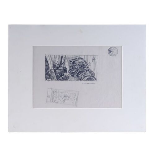 Lot # 388: Star Wars: A New Hope (1977) - Hand-Drawn Ralph McQuarrie TIE Fighter Pilot Concept Sketch