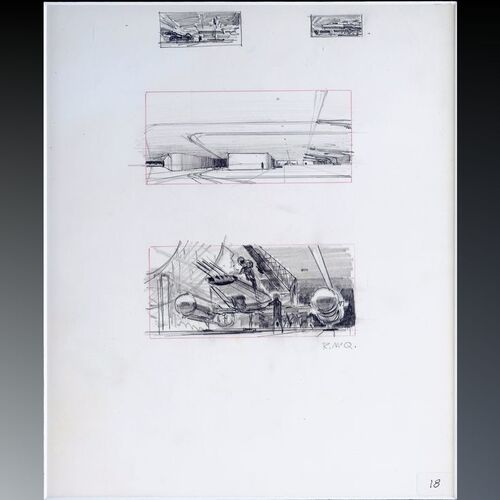 Lot # 389: Star Wars: A New Hope (1977) - Framed Hand-Drawn Ralph McQuarrie Y-Wing Concept Sketch