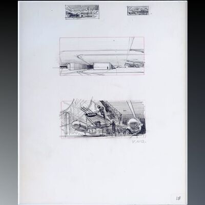 Lot # 389: Star Wars: A New Hope (1977) - Framed Hand-Drawn Ralph McQuarrie Y-Wing Concept Sketch