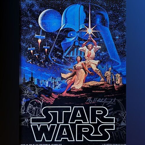 Lot # 395: Star Wars: A New Hope (1977) - Greg Hildebrandt-Signed Brothers Hildebrandt Poster with Three Character Remarques