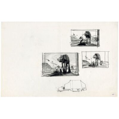 Lot # 403: Star Wars: The Empire Strikes Back (1980) - Hand-Drawn Ralph McQuarrie Imperial Walker Thumbnail Sketches