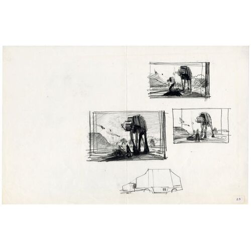 Lot # 403: Star Wars: The Empire Strikes Back (1980) - Hand-Drawn Ralph McQuarrie Imperial Walker Thumbnail Sketches