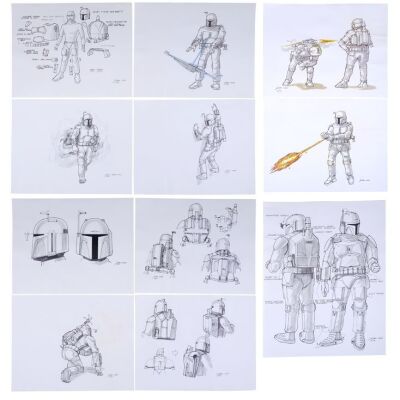 Lot # 404: Star Wars: The Empire Strikes Back (1980) - Set of Printed Joe Johnston Boba Fett Concept Illustrations