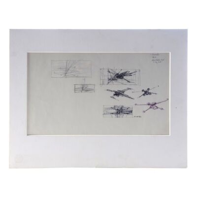 Lot # 413: Star Wars: Return Of The Jedi (1983) - Hand-Drawn Ralph McQuarrie "X-Wing in Death Star Tunnel" Concept Sketch