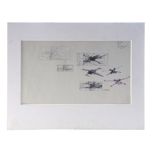 Lot # 413: Star Wars: Return Of The Jedi (1983) - Hand-Drawn Ralph McQuarrie "X-Wing in Death Star Tunnel" Concept Sketch