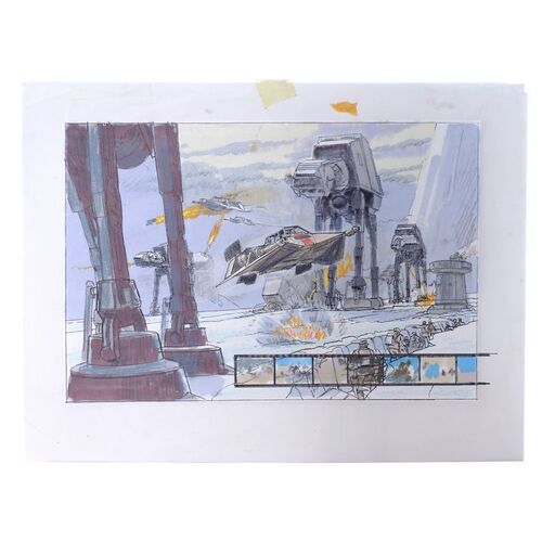 Lot # 422: Star Wars: The Empire Strikes Back (1980) - Printed and Hand-Colored Color Study for "Ice Planet Hoth" Action Fleet Set by Ralph McQuarrie