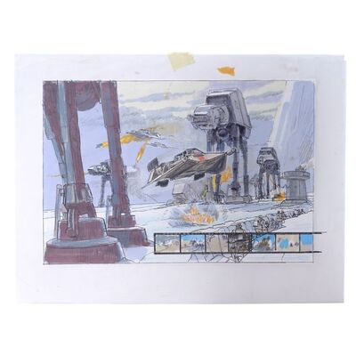 Lot # 422: Star Wars: The Empire Strikes Back (1980) - Printed and Hand-Colored Color Study for "Ice Planet Hoth" Action Fleet Set by Ralph McQuarrie