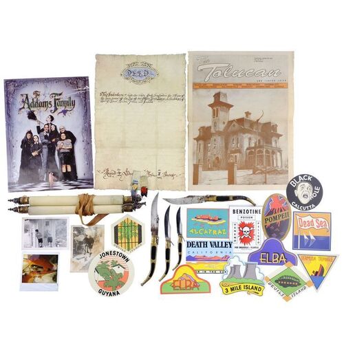 Lot # 490: The Addams Family (1991) - Deeds to Addams Family Estate, Photographs and Uncle Fester's (Christopher Lloyd) Knives and Luggage Tags
