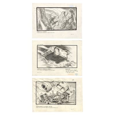 Lot # 500: Aliens (1986) - Set of Three Hand-Illustrated Bug Stomper Crash Storyboards