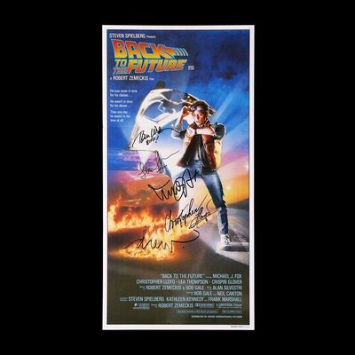 Lot # 525: Back To The Future (1985) - Michael J. Fox, Christopher Lloyd, Tom F. Wilson, Lea Thompson and Drew Struzan-Autographed Australian Daybill Poster