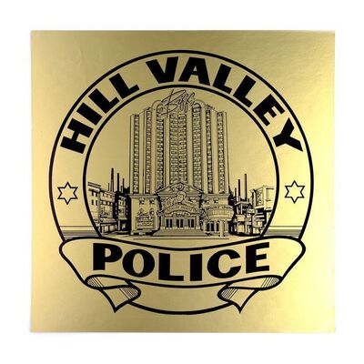 Lot # 528: Back To The Future Part II (1989) - Framed Production-Made Alternate Timeline Hill Valley Police Decal