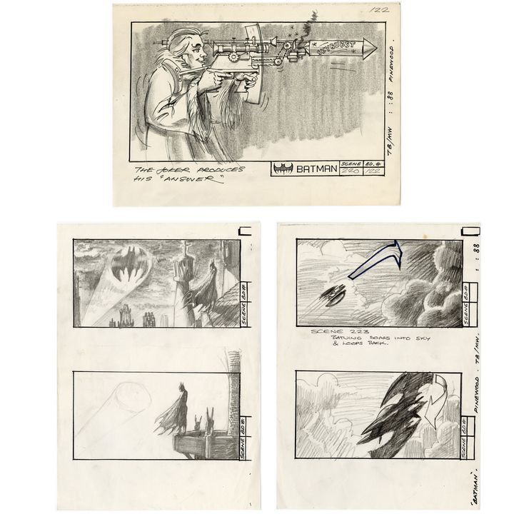 Lot # 535: Batman (1989) - Set Of Three Hand-Drawn Storyboards