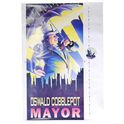 Lot # 539: Batman Returns (1992) - Oswald Cobblepot (Danny DeVito) Campaign Poster and Button