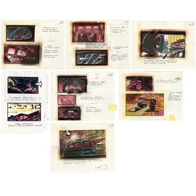 Lot # 542: Batman Returns (1992) - Set of Seven Hand-Drawn Batman and Penguin Storyboard Pages