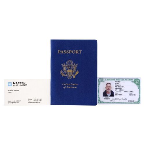 Lot # 609: Captain Phillips (2013) - Richard Phillips' (Tom Hanks) Passport, ID, and Business Card