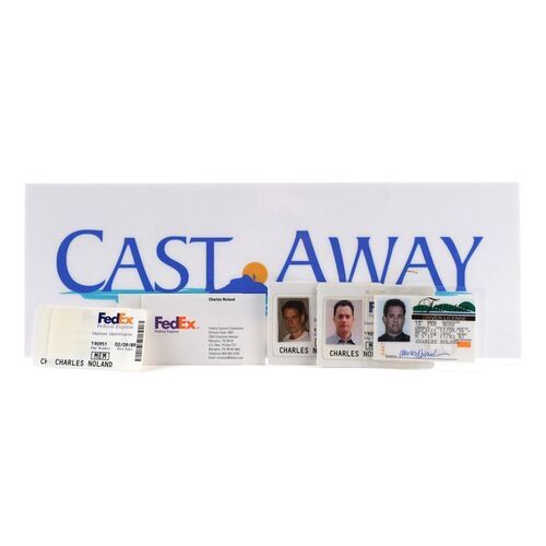Lot # 613: Cast Away (2000) - Charles Noland (Tom Hanks) FedEx IDs, Business Cards, and Driver's License