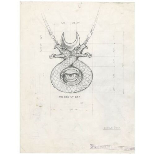 Lot # 638: Conan The Barbarian (1982) - Hand-Drawn Ron Cobb Eye of Set Amulet Design