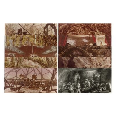 Lot # 654: The Dark Crystal (1982) - Set of Mounted Concept Art Prints by Brian Froud and Roy Carnon