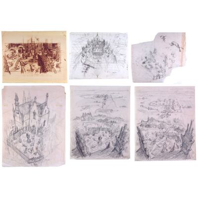 Lot # 694: Edward Scissorhands (1990) - Set of Hand-Illustrated Jack Johnson Castle Concept Sketches and Brownline