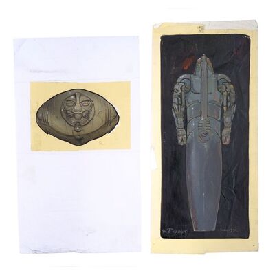 Lot # 725: The Fifth Element (1997) - Pair of Hand-Illustrated Sylvain Despretz "Fifth Element Sarcophagus" Concept Artworks