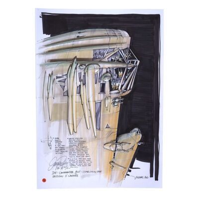 Lot # 728: The Fifth Element (1997) - Hand-Drawn Jacques Rey War Ship Concept Illustration