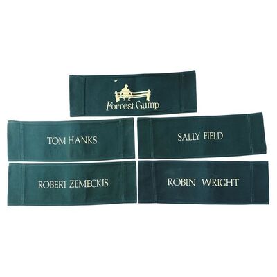 Lot # 741: Forrest Gump (1994) - Robert Zemeckis, Tom Hanks, Sally Field, Robin Wright, and Cast Chairbacks