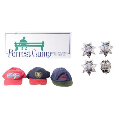Lot # 743: Forrest Gump (2016) - Production Sign, Police Badges, and Crew Caps