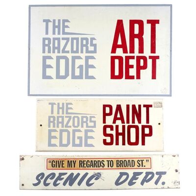 Lot # 773: Give My Regards To Broad Street (1984)/The Razor's Edge (1984) - Set of Three Production Signs