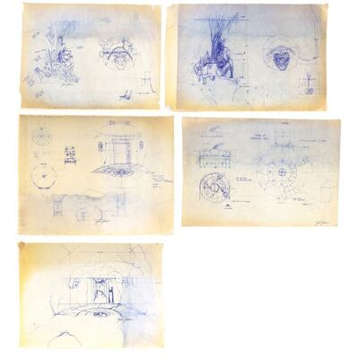 Lot # 788: The Goonies (1985) - Set of Five Hand-Illustrated and Printed Jack Johnson Concept Art Bluelines