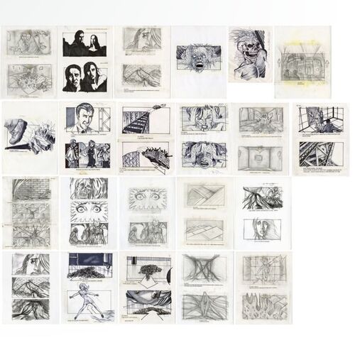 Lot # 832: House On Haunted Hill (1999) - Set of 22 Printed and Hand-Illustrated Doug Brode Storyboards