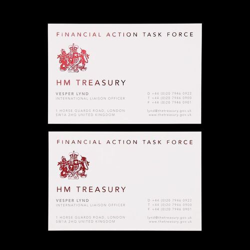Lot # 864: James Bond: Casino Royale (2006) - Vesper Lynd's (Eva Green) International Liaison Officer HM Treasury Business Cards