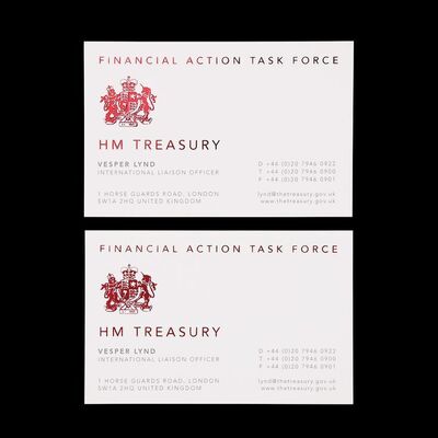 Lot # 864: James Bond: Casino Royale (2006) - Vesper Lynd's (Eva Green) International Liaison Officer HM Treasury Business Cards