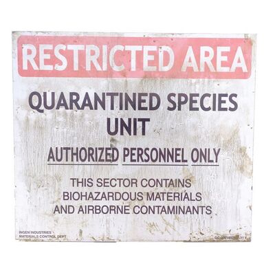 Lot # 882: Jurassic Park III (2001) - InGen Industries "Quarantined Species Unit" Sign