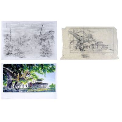 Lot # 885: Jurassic Park III (2001) - Hand-Drawn and Printed Jack Johnson Concept Art