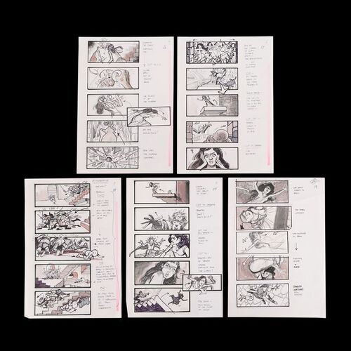 Lot # 892: Labyrinth (1986) - Martin Asbury Hand-drawn Pencil-and-ink Storyboards for Sarah and Jareth in Staircase Room